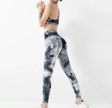 Costume de yoga tie-dye impression beauté dos sous-vêtements de sport costume de yoga de sport coupe slim fitness yoga femmes