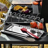 TD® Pliant poulet rack stockage portable en acier inoxydable maison four barbecue plaque barbecue grill barbecue ensemble d'outils