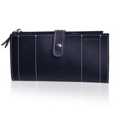 TD® Portefeuille Long pour Femmes Utilisation Quotidienne Sac à Main de Qualité Pochette Double Fermeture Coutures Blanches Visibles