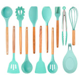 TD® Ensemble d'ustensiles de cuisine en silicone avec manche en bois, Spatule antiadhésive, Outils de cuisine, Ustensile professione