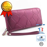 TD® Portefeuille Long en Cuir pour Femmes  Motifs Grands Galets Couleur Prune  avec une Longue Anse  Doublure en Polyester Résistant
