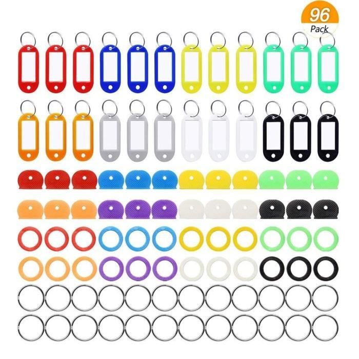TD® Lot complet d'organisation de clés Avec étiquettes 4 Styles de 24 anneaux porte-clés et étiquettes en caoutchouc marquage de clé