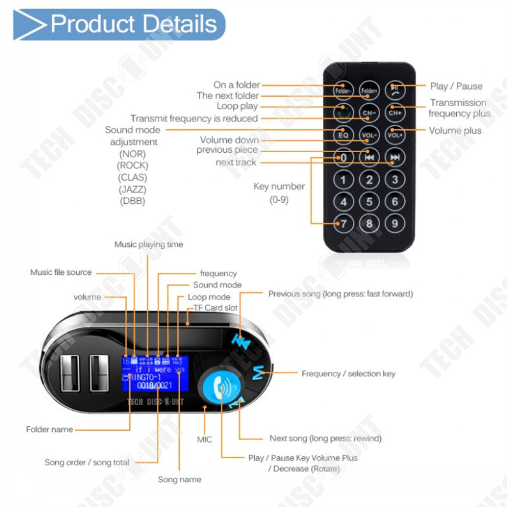 TD® Transmetteur FM Bluetooth sans fil USB voiture audio maison musique adaptateur radio chargeur MP3 mains libres iPhone allume cig
