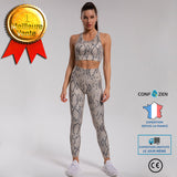 Costume de yoga sexy motif de serpent corps yoga porter sport gilet poche taille haute haute élasticité hanches pantalon de c