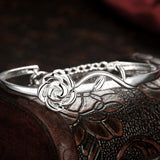 TD® Bracelet Style à la Mode en Plaqué Argent 925 Cadeau Idéal pour Femme Saint Valentin Anniversaire Rose Ajourée Ajustable