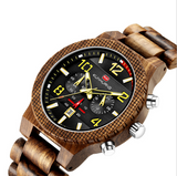 TD® Nouveau montre en bois pour hommes européen et américain grand cadran multifonction Montre à quartz cadran rond bracelet en bois