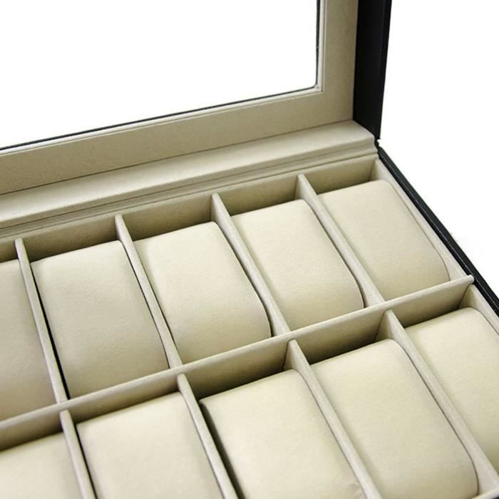 TD® Presentoir Boîte à montres Coffret bijoux en cuir  Cadeau pour homme (12 compartiments - Noir)-coffret en cuir pour bijoux