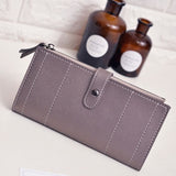 TD® Portefeuille Long Femme Utilisation Quotidienne Sac à Main Qualité Pochette Couleur Taupe Double Fermeture Zip Bouton Pression