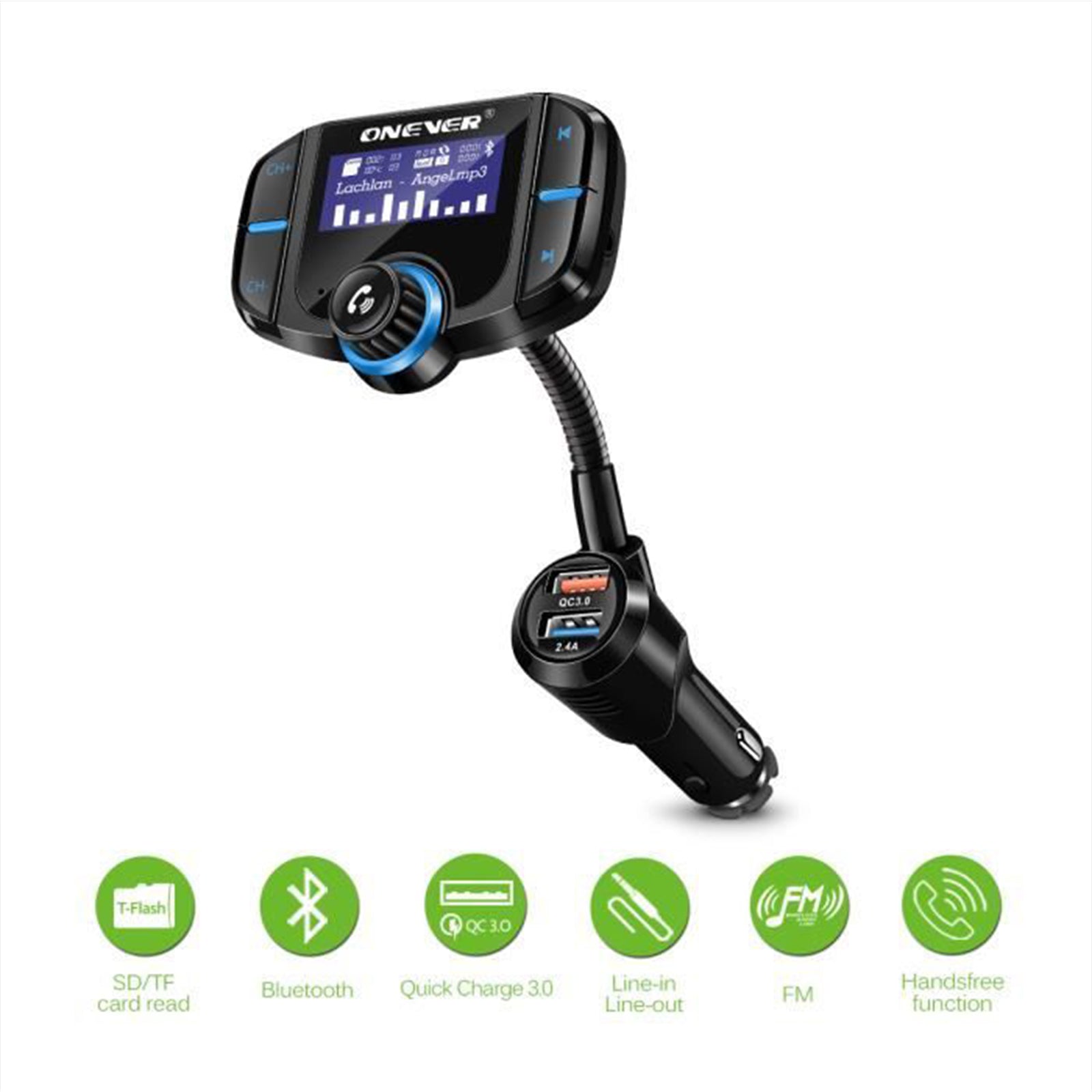 TD® KIT transmetteur FM Bluethooth USB charge rapide pour voiture - Accessoire auto double chargeur USB lecteur MP3, Radio, Carte SD