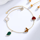 LSC® 925 argent sterling trèfle à quatre feuilles amour coeur feuille verte papillon bracelet à quatre fleurs mode féminine coréenne