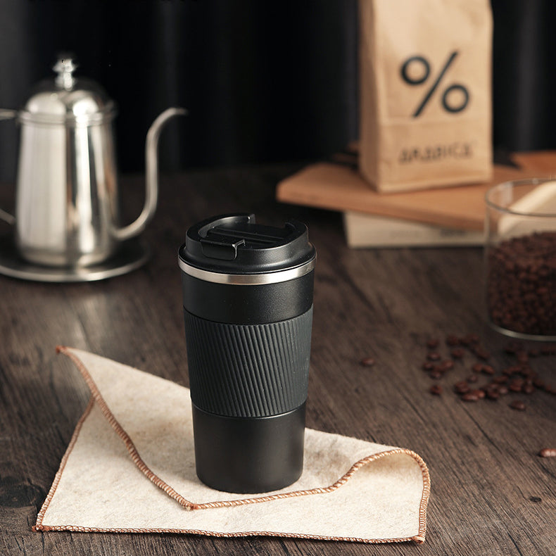Mug Isotherme 1,2L - Design 'La Pause Café' - Double Paroi Inox, Paille, Anse - Cadeau Personnalisé