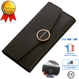 TD® Portefeuille Long en Cuir PU Noir Femmes Simple Porte-Monnaie Porte-cartes Sac à Main  Détail Boucle Doré Bouton à Pression