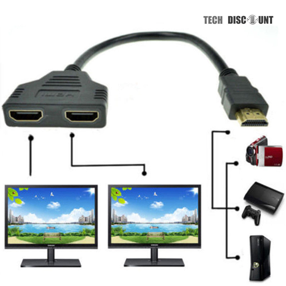 TD® Adaptateur de ligne de conversion Câble adaptateur HDMI un point deux lignes HD 1 point 2 Câble adaptateur noir plaqué argent 30