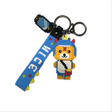 TD® Creative pixel wind cartoon cross dress petit tigre silicone porte-clés métal porte-clés anneau mignon sac pendentif bleu porte-