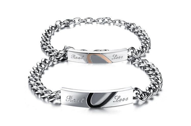 LSC® 1 paire Bracelet Couple "Real Love" Acier au titane Bijoux pour femmes, hommes Cadeau unique pour l'amour