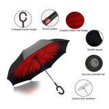 TD® Parapluie Inverse Inversé Canne Automatique Grande Taille Etanche Anti UV Anti-Vent Anti-Retournement Manche C（ Noir Rouge）