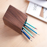 TD® Porte-stylo Porte-stylo créatif en bois massif Boîte de rangement de bureau en noyer noir Porte-stylo simple Apprentissage cadea