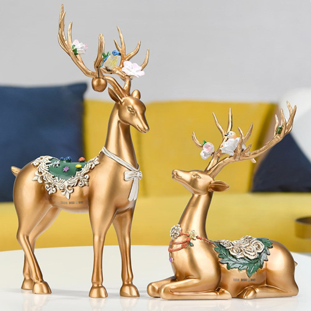 TD® Statue cerf couple ensemble doré extérieur amoureux décoration maison cadeau collection figurine sculpture animaux artisanat
