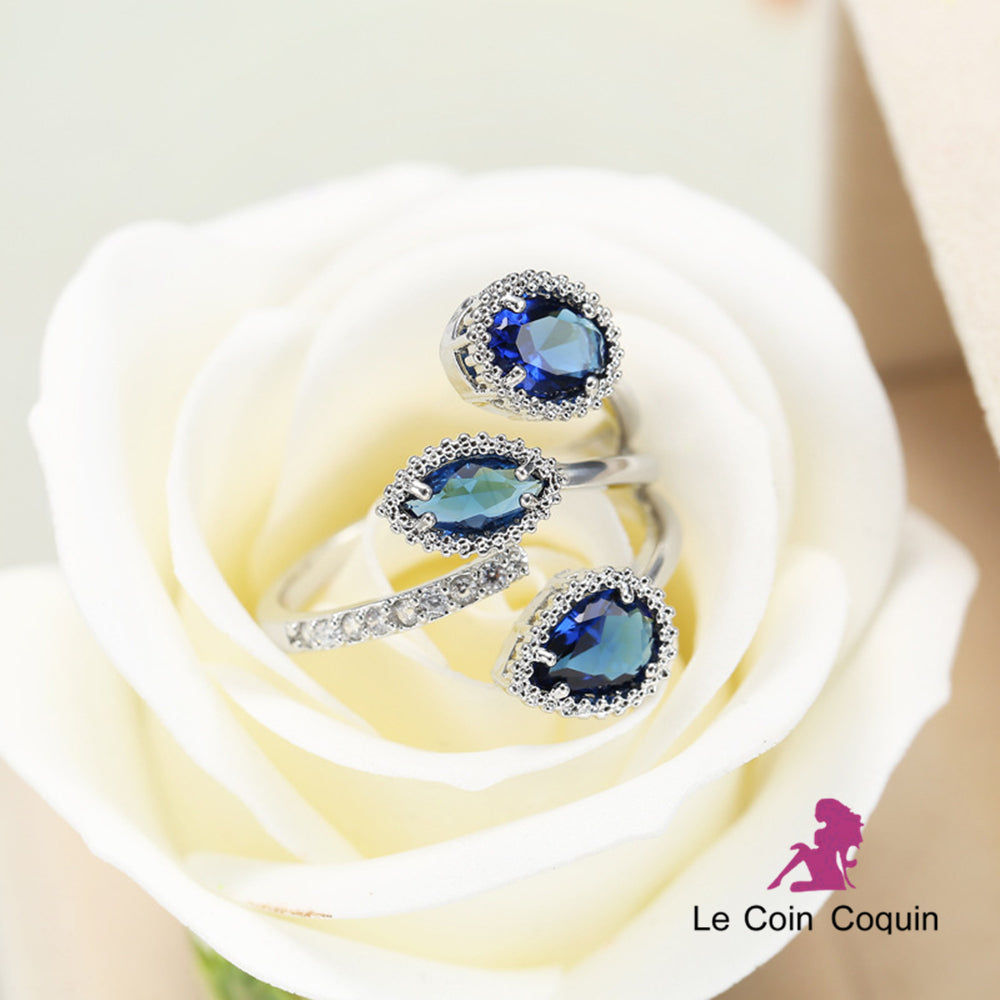 LCC® Bague argent femme saphir bleu élégant Anneaux style princesse pour fiançailles mariage anniversaire promesse amour
