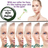 TD® Rouleau Pierre Jade et GuaSha Set pour Soin du Visage, Anti-âge, Anti-Ride Naturel Rajeunissant, Retenseur,Peau Jeune et Belle