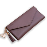 TD® Portefeuille Femmes  Simple Long Porte-Monnaie Gland  à Franges Ports- Cartes Sac à Main Rouge Vin Élégant Double Sécurité