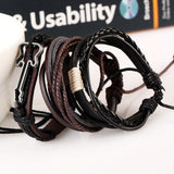 TD® Bracelet en cuir tissé rétro simple de style européen et américain Bracelet en cuir de guitare en alliage Combinaison multicouch