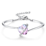 TD® Bracelet d'amour incrusté de cristal Version coréenne de la forêt douce et bracelet ouvert en forme de coeur violet diamant