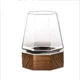 TD® Verre diamant avec socle en bois pas verse octogone transparent whisky cocktail personnalité créative Borosilicate Sans plomb