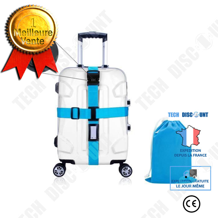 TD® Sangle de bagage valise courroie réglable attache valise fixation de valise conception verrouillage code sécurité bagage sangle