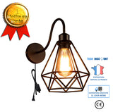 TD® UNI Lot de 2 Applique Murale Intérieur Vintage Industrielle Luminaire Eclairage Noir Cage Diamant en Métal Noir