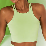 Costume de yoga décontracté couleur unie costume yoga col haut double bandoulière soutien-gorge pantalon serré sport fitness