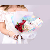 TD®  Bouquet de fleurs cadeau Noel fleurs rouges blanches mariage fête décoration création originale beauté couleur bleue célébratio