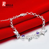 TD® Bracelet Femme Argent Chaîne Couleur Or Blanc Plaqué Argent 925 Bracelet de Charms Zirconium Rond Bijoux Cadeau Idéal Breloques