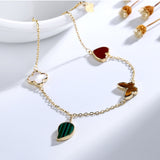 LSC® 925 argent sterling trèfle à quatre feuilles amour coeur feuille verte papillon bracelet à quatre fleurs mode féminine coréenne