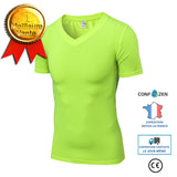 T-shirt à manches courtes pour hommes à col en V moulant à manches courtes PRO fitness running sports entraînement à manches