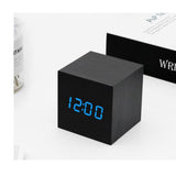 TD® Horloge Cubique en bois carrée LED/Réveil Créatif en bois Noir électronique avec contrôle vocal intelligent/Elégant/Multifonctio