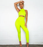 Costume de yoga mode stretch slim fit gilet sans bretelles leggings de levage de la hanche costume de yoga pantalon vert fluo