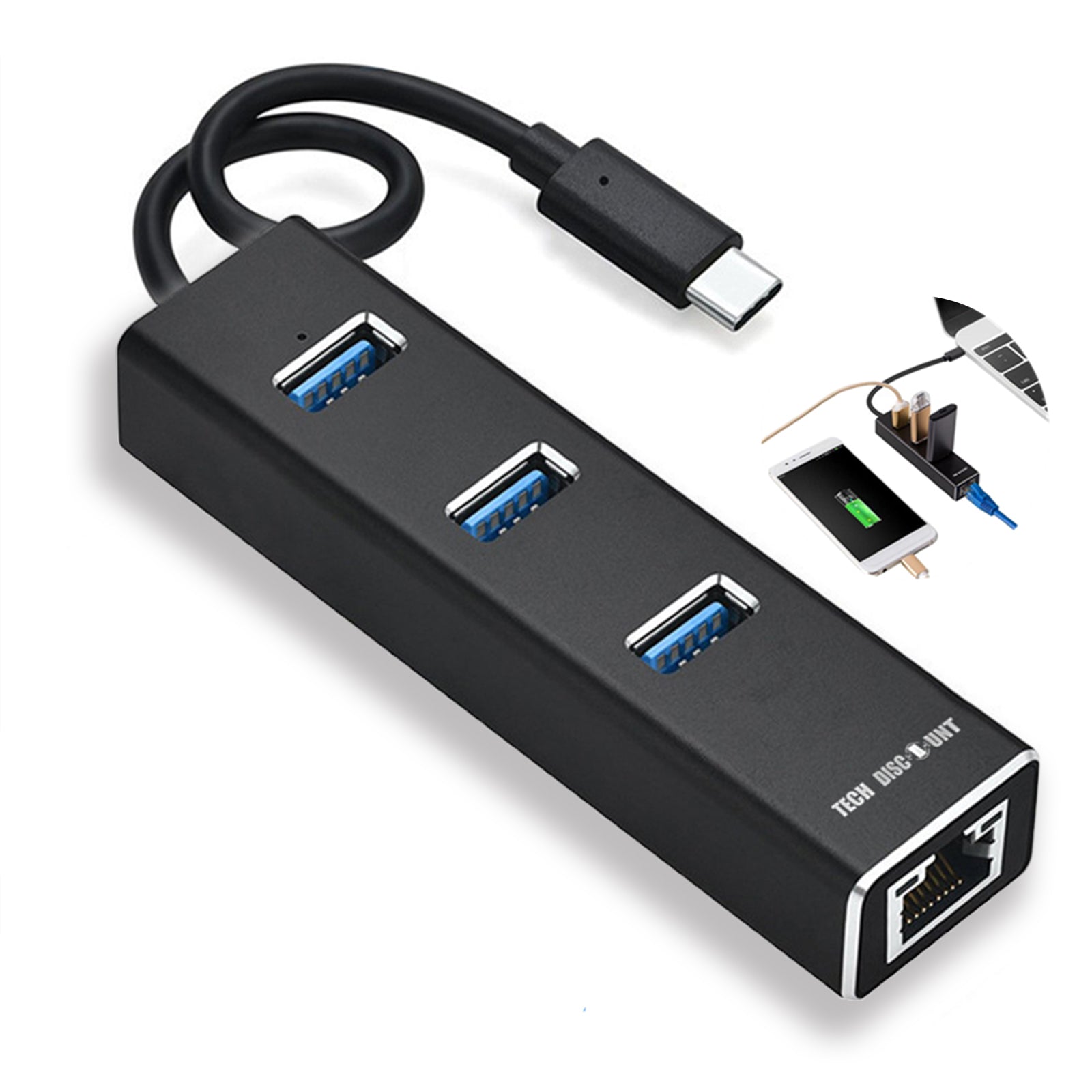 TD® concentrateur USB c 3.0 bureau avec 3 ports USB 1 port