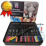 Lot de 72 crayons de couleur, Ensemble de crayons gras pour dessin, fourniture scolaire, Boîte en fer de 72 crayons colorés
