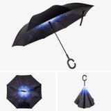 TD® Parapluie droit inversé créatif Parapluie à long manche inversé Parapluie de voiture double couche à rétraction complète