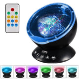 TD® Lampe de Projection à LED Veilleuse Ocean avec Télécommande Lampe à Poser avec 7 Couleurs de Lumière Musique Noir -LAV