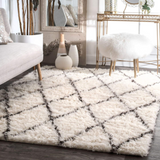 TD® Tapis nordique fait main Diamond Line tapis de salon à carreaux diamant noir et blanc