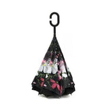 TD® C Parapluie Automatique Pliant Inversé Imprimé Anti Vent Soleil UV Parasol Main Libre Dia. 98cm Cadeau Noël Démon des Fleurs