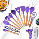 TD® CUILLERE DE CUISINE Mixte - Ensemble d'ustensiles de cuisine en silicone avec poignée en bois - Violet NS™