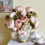 TD® Bouquet de fleurs de soie pour décoration idéale et tendance pour salon magnifique pivoine en soie élégance décorative