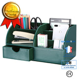 TD® Boîte de rangement de bureau papeterie de bureau apprentissage ins porte-stylo mignon en cuir PU grand porte-stylo vert foncé bo