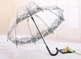 TD® Parapluie Transparent Cloche Automatique Ouverture Dôme Canne Mariage Impression Dentelle