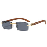 TD® Lunettes de soleil branches en grain de bois Lunettes de soleil marines sans cadre pour femmes de la mode européenne et américai