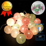 TD® Guirlande Lumineuse LED, 10 Boules Coton, Fonction Piles, Lumières d’Ambiance, Sphères Ø6 cm, diff. couleurs -
