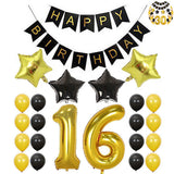 TD® Ballons Happy Birthday 18ème Anniversaire/ Fournitures Décorations 18 Ans/ Noir et Or Gros Ballon Aluminium & Latex